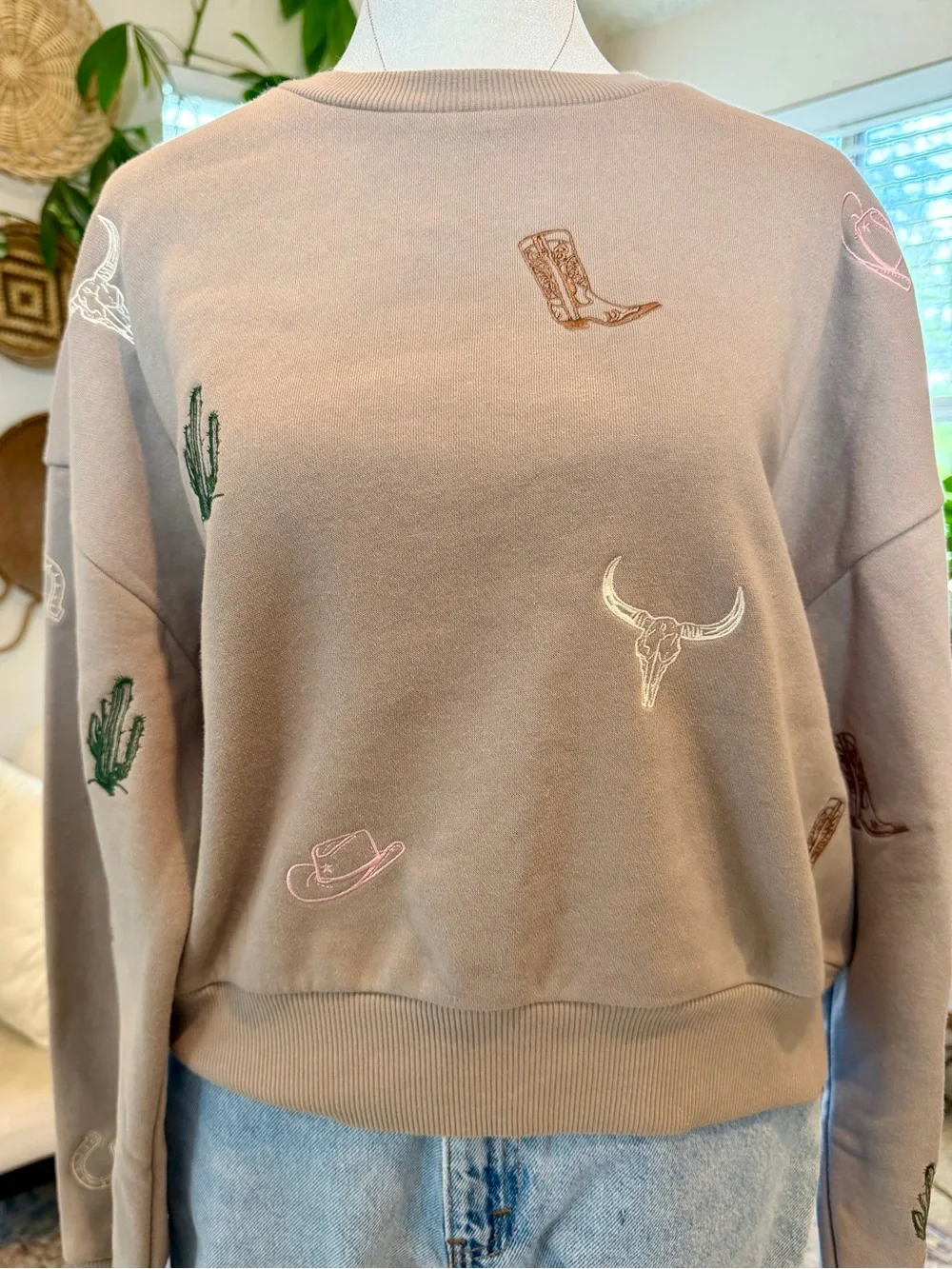 Cowgirl Southwest Western Country Boho Cotton Essentials Top Sweatshirt Women M - Picture 6 of 9